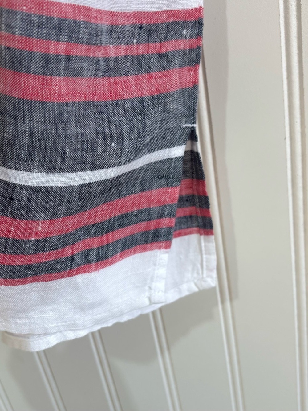 Talbots Linen Border Stripe Top Red White & Blue Smocked Neck Short Sleeve 2X - Picture 7 of 13